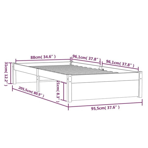 vidaXL Sengeramme honningbrun heltre 90x200 cm