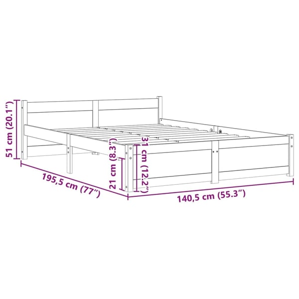vidaXL Sengeramme svart heltre 135x190 cm Double