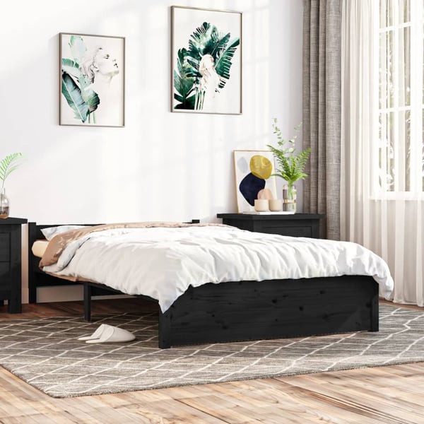 vidaXL Sengeramme svart heltre 135x190 cm Double