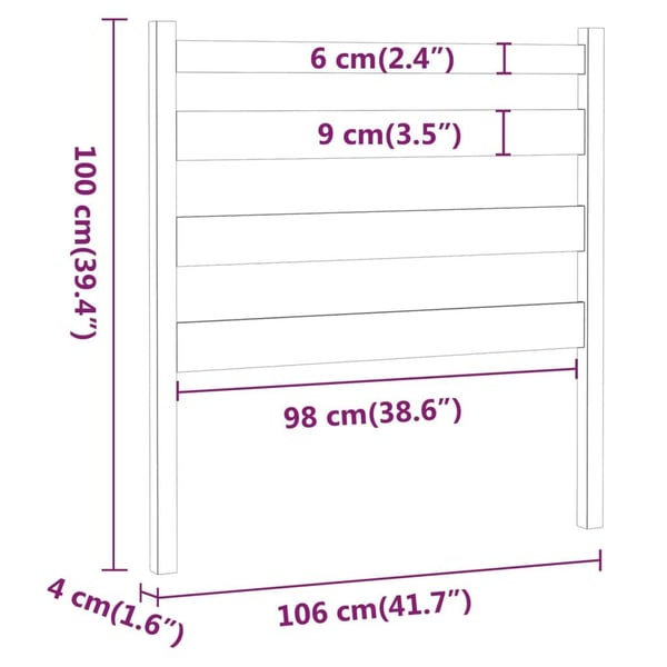 vidaXL Sengegavl hvit 106x4x100 cm heltre furu