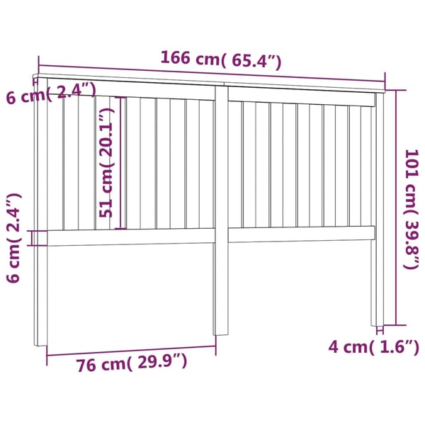 vidaXL Sengegavl svart 166x6x101 cm heltre furu
