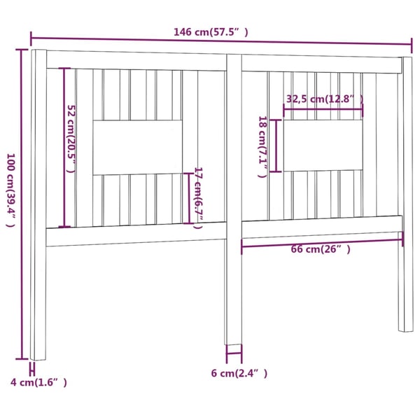vidaXL Sengegavl hvit 146x4x100 cm heltre furu