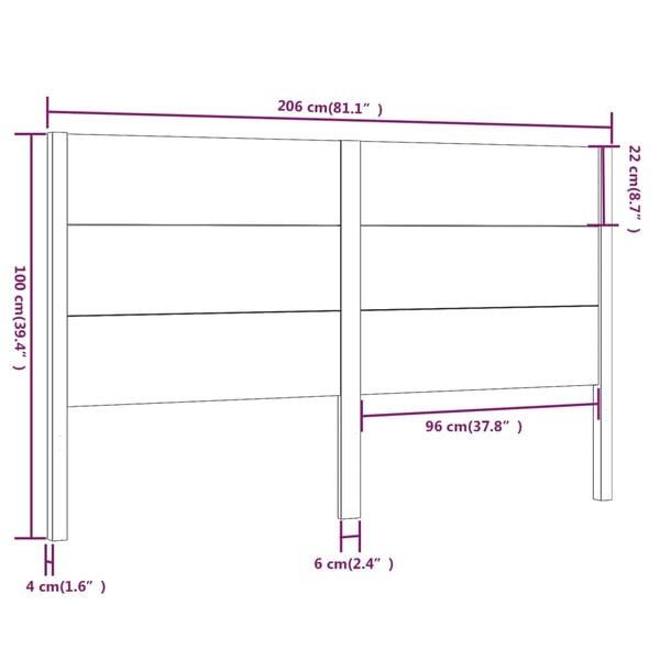 vidaXL Sengegavl hvit 206x4x100 cm heltre furu