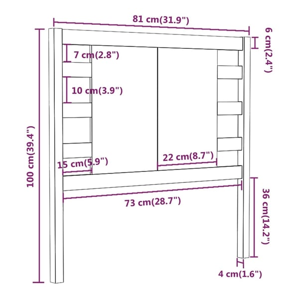 vidaXL Sengegavl grå 81x4x100 cm heltre furu