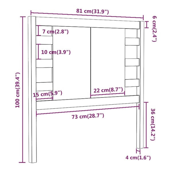 vidaXL Sengegavl svart 81x4x100 cm heltre furu