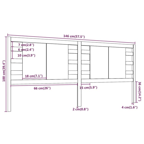 vidaXL Sengegavl svart 146x4x100 cm heltre furu