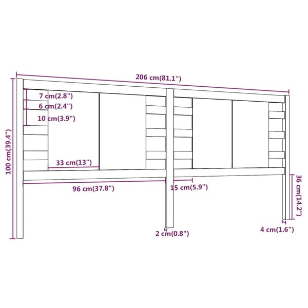 vidaXL Sengegavl svart 206x4x100 cm heltre furu