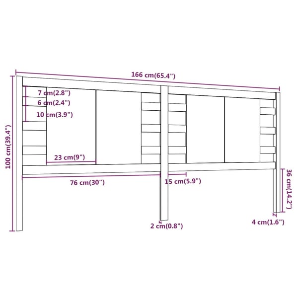 vidaXL Sengegavl svart 166x4x100 cm heltre furu