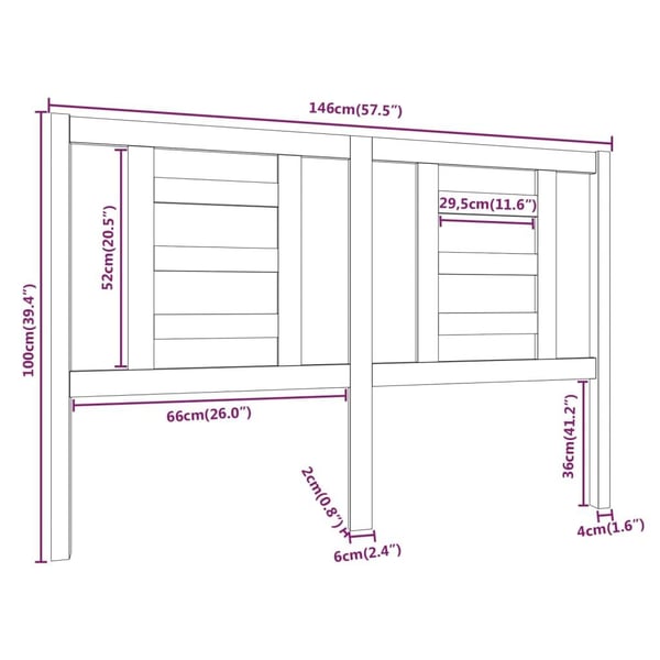 vidaXL Sengegavl hvit 146x4x100 cm heltre furu
