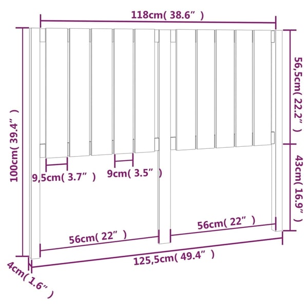 vidaXL Sengegavl grå 125,5x4x100 cm heltre furu