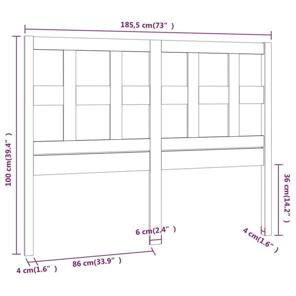 vidaXL Sengegavl honningbrun 185,5x4x100 cm heltre furu