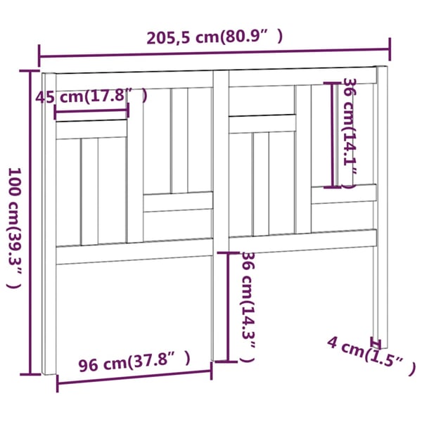 vidaXL Sengegavl grå 205,5x4x100 cm heltre furu