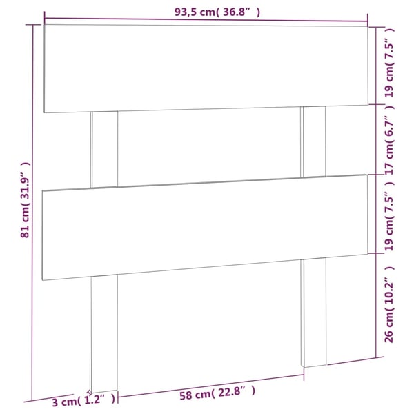 vidaXL Sengegavl 93,5x3x81 cm heltre furu