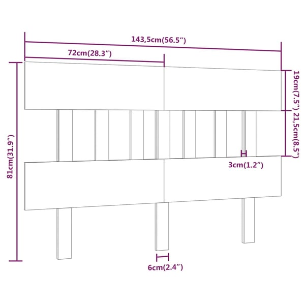 vidaXL Sengegavl honningbrun 143,5x3x81 cm heltre furu