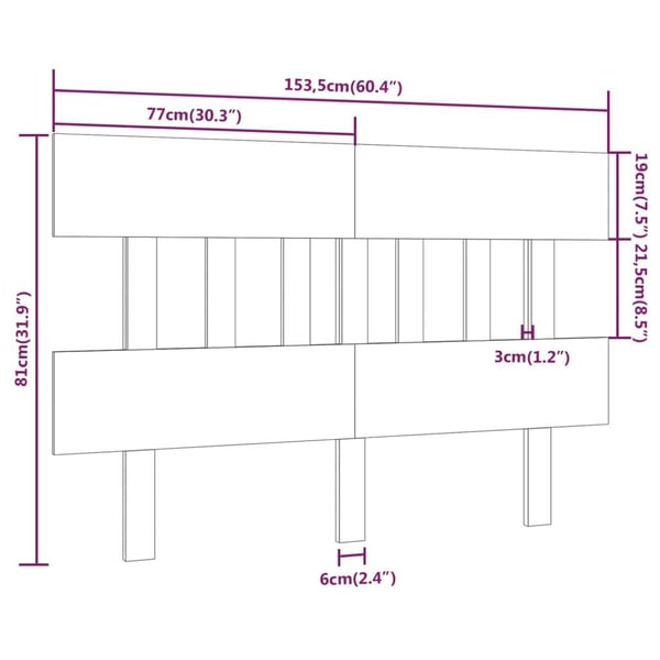 vidaXL Sengegavl 153,5x3x81 cm heltre furu