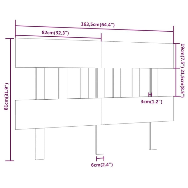 vidaXL Sengegavl hvit 163,5x3x81 cm heltre furu