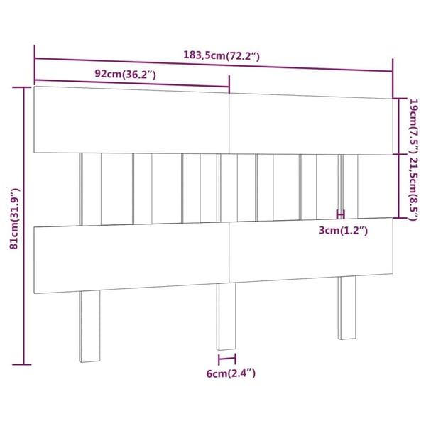vidaXL Sengegavl honningbrun 183,5x3x81 cm heltre furu