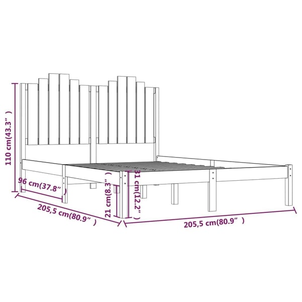 vidaXL Sengeramme svart heltre furu 200x200 cm