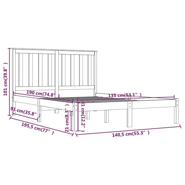 vidaXL Sengeramme heltre furu 135x190 cm Double