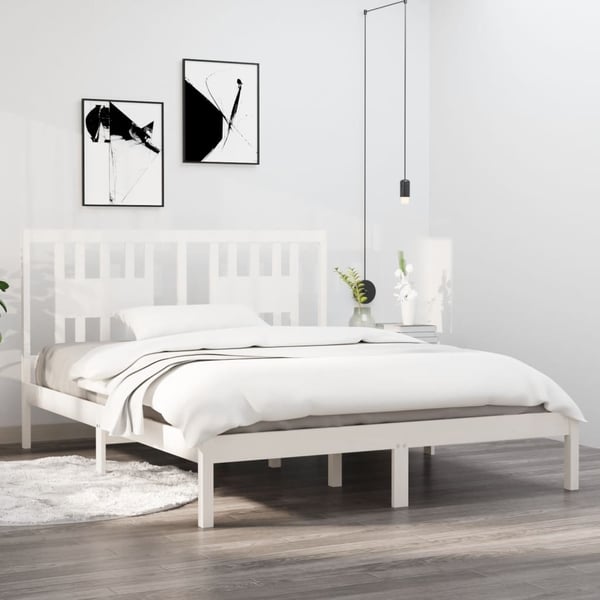 vidaXL Sengeramme hvit heltre furu 140x200 cm
