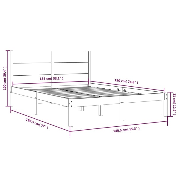 vidaXL Sengeramme heltre 135x190 cm Double