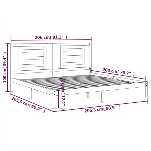vidaXL Sengeramme svart heltre furu 200x200 cm