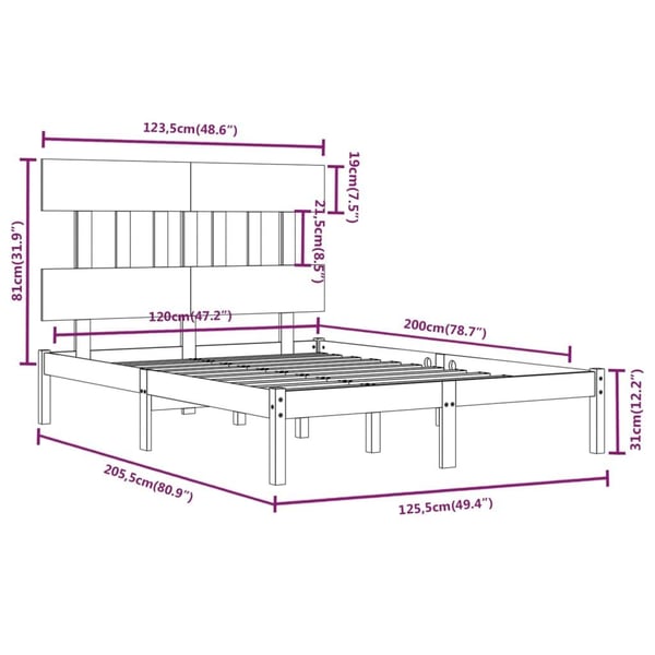 vidaXL Sengeramme hvit heltre 120x200 cm