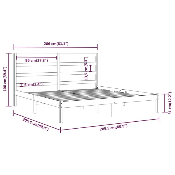 vidaXL Sengeramme grå heltre furu 200x200 cm