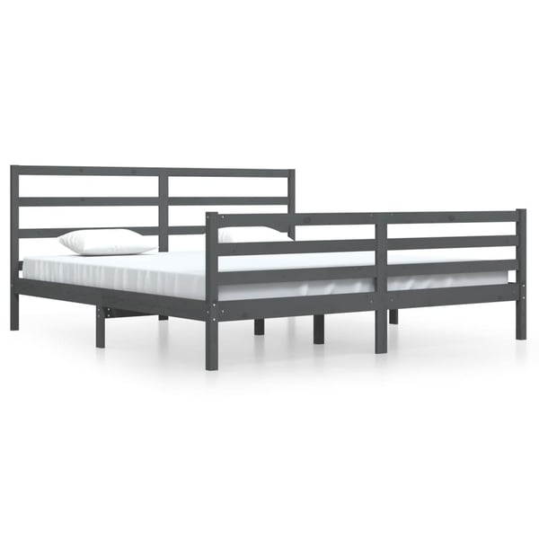 vidaXL Sengeramme grå heltre furu 200x200 cm