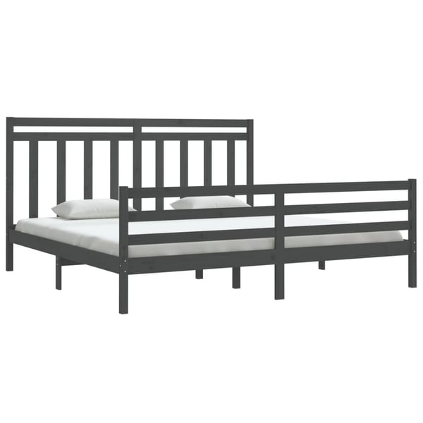 vidaXL Sengeramme grå heltre 200x200 cm