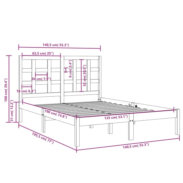 vidaXL Sengeramme heltre 135x190 cm Double
