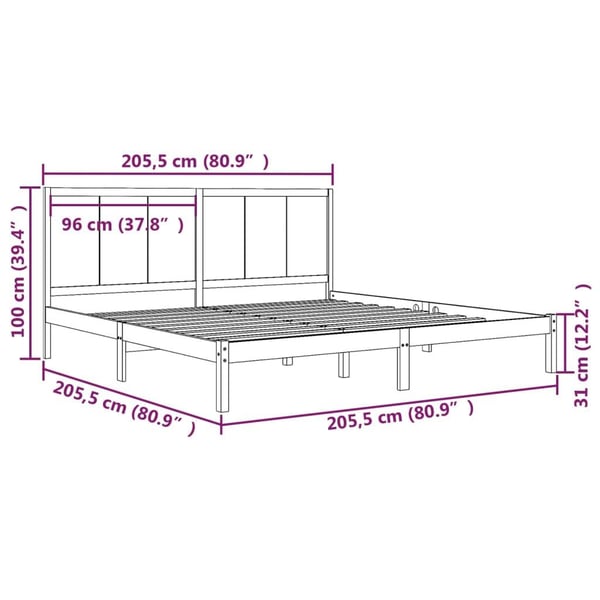 vidaXL Sengeramme svart heltre furu 200x200 cm