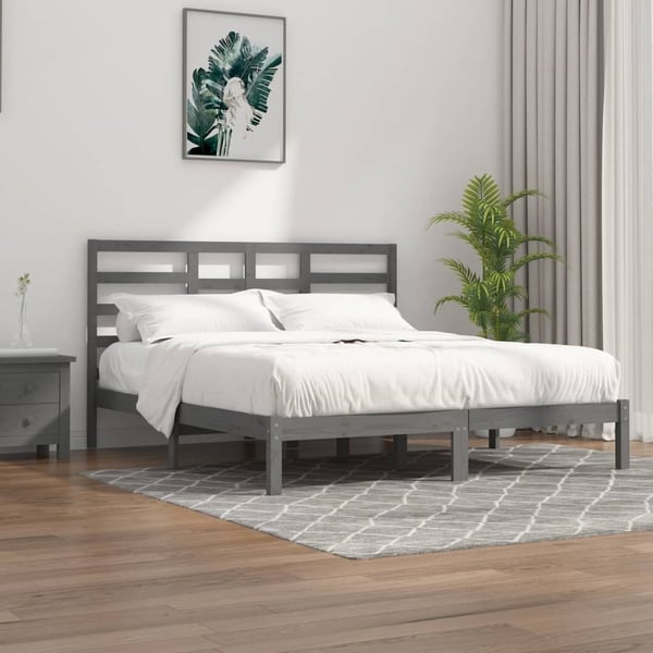 vidaXL Sengeramme grå heltre 200x200 cm