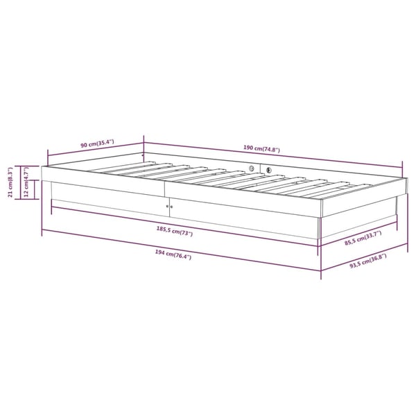 vidaXL Sengeramme hvit heltre 90x190 cm Single