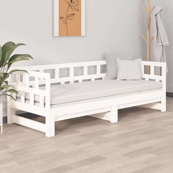 vidaXL Uttrekkbar dagseng hvit heltre furu 2x(80x200) cm