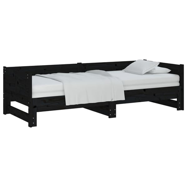vidaXL Uttrekkbar dagseng svart heltre furu 2x(90x200) cm