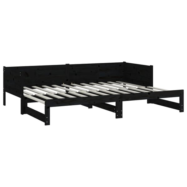 vidaXL Uttrekkbar dagseng svart heltre furu 2x(90x190) cm