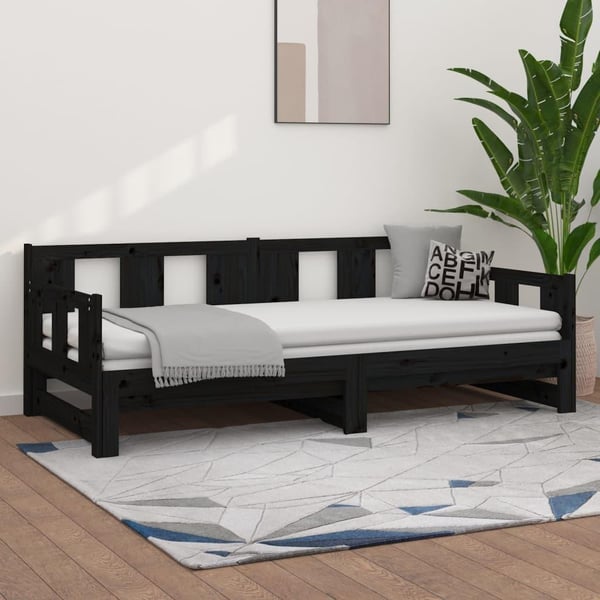 vidaXL Uttrekkbar dagseng svart heltre furu 2x(90x190) cm