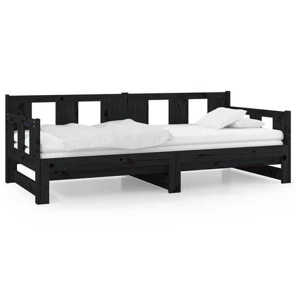 vidaXL Uttrekkbar dagseng svart heltre furu 2x(90x190) cm