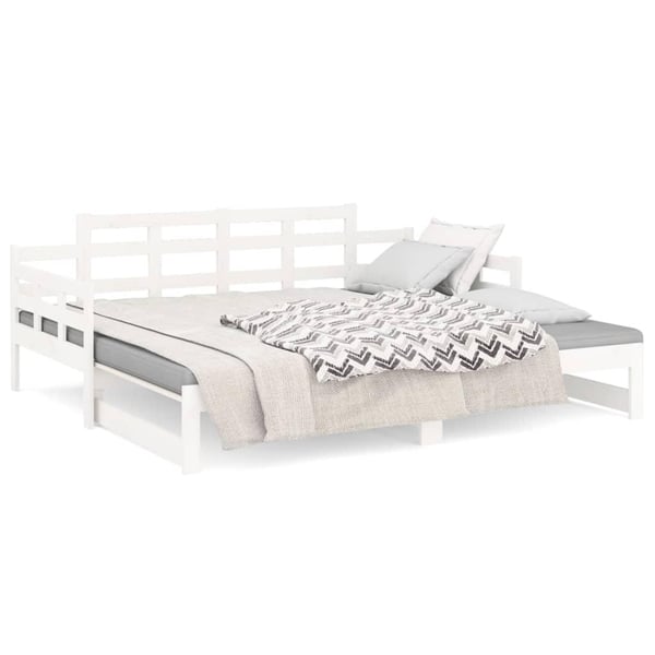 vidaXL Uttrekkbar dagseng hvit heltre furu 2x(80x200) cm