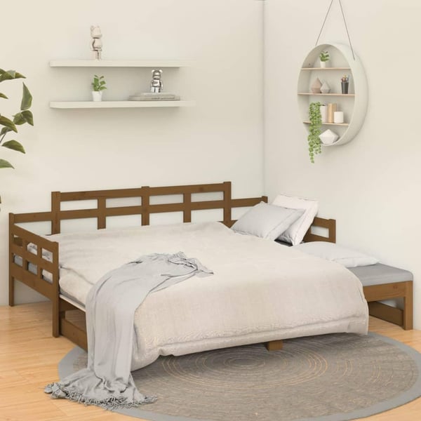 vidaXL Uttrekkbar dagseng honningbrun heltre furu 2x(90x190) cm