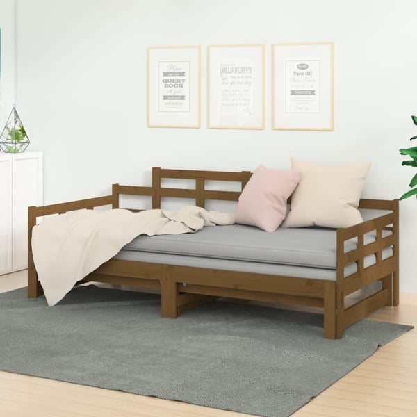 vidaXL Uttrekkbar dagseng honningbrun heltre furu 2x(90x190) cm