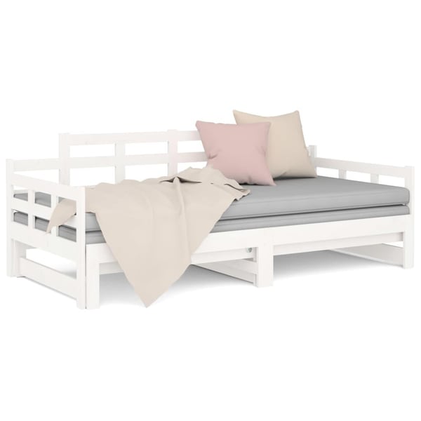 vidaXL Uttrekkbar dagseng hvit heltre furu 2x(90x190) cm