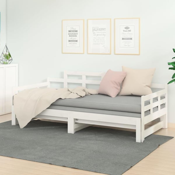 vidaXL Uttrekkbar dagseng hvit heltre furu 2x(90x190) cm