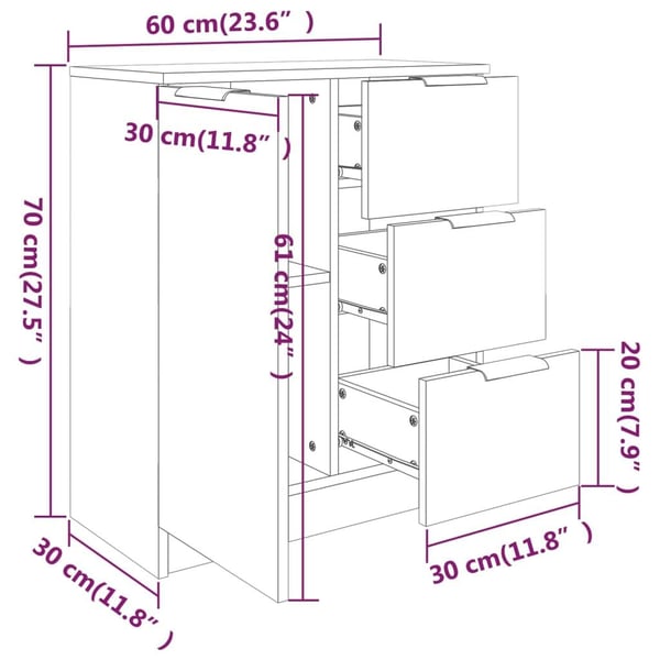 vidaXL Skjenker 2 stk røkt eik 60x30x70 cm konstruert tre