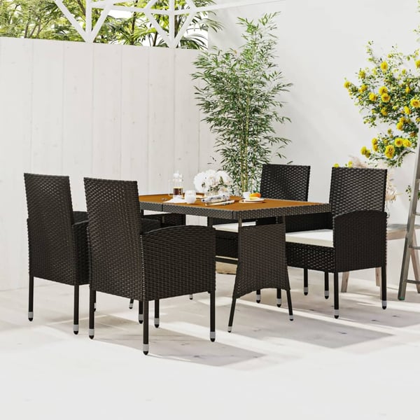 vidaXL spisebordssæt til haven 5 dele polyrattan sort