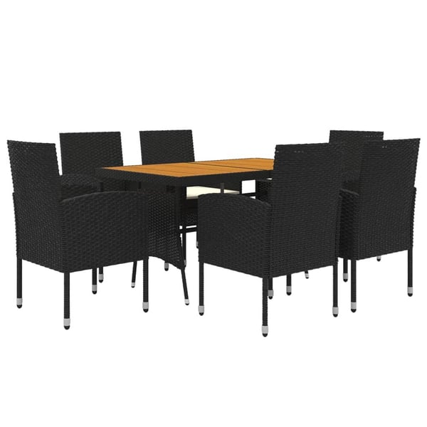 vidaXL udendørs spisebordssæt 7 dele polyrattan sort