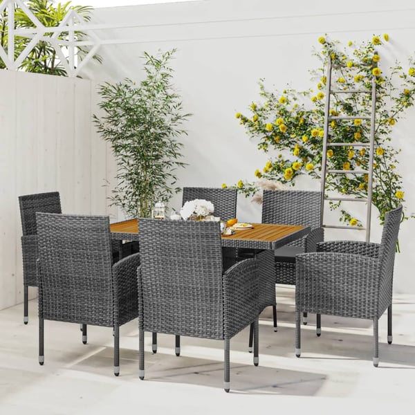 vidaXL spisebordssæt til haven 7 dele polyrattan grå