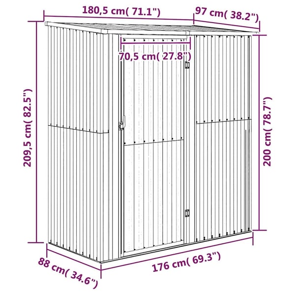 vidaXL haveskur 180,5x97x209,5 galvaniseret stål grøn