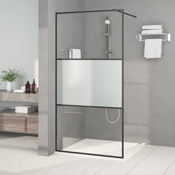 vidaXL brusevæg 100x195 cm halvmatteret sikkerhedsglas sort